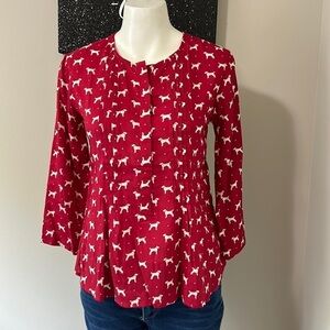 Anthropologie Porridge Dog Print Blouse Red White Long Sleeve Sz XS NEW